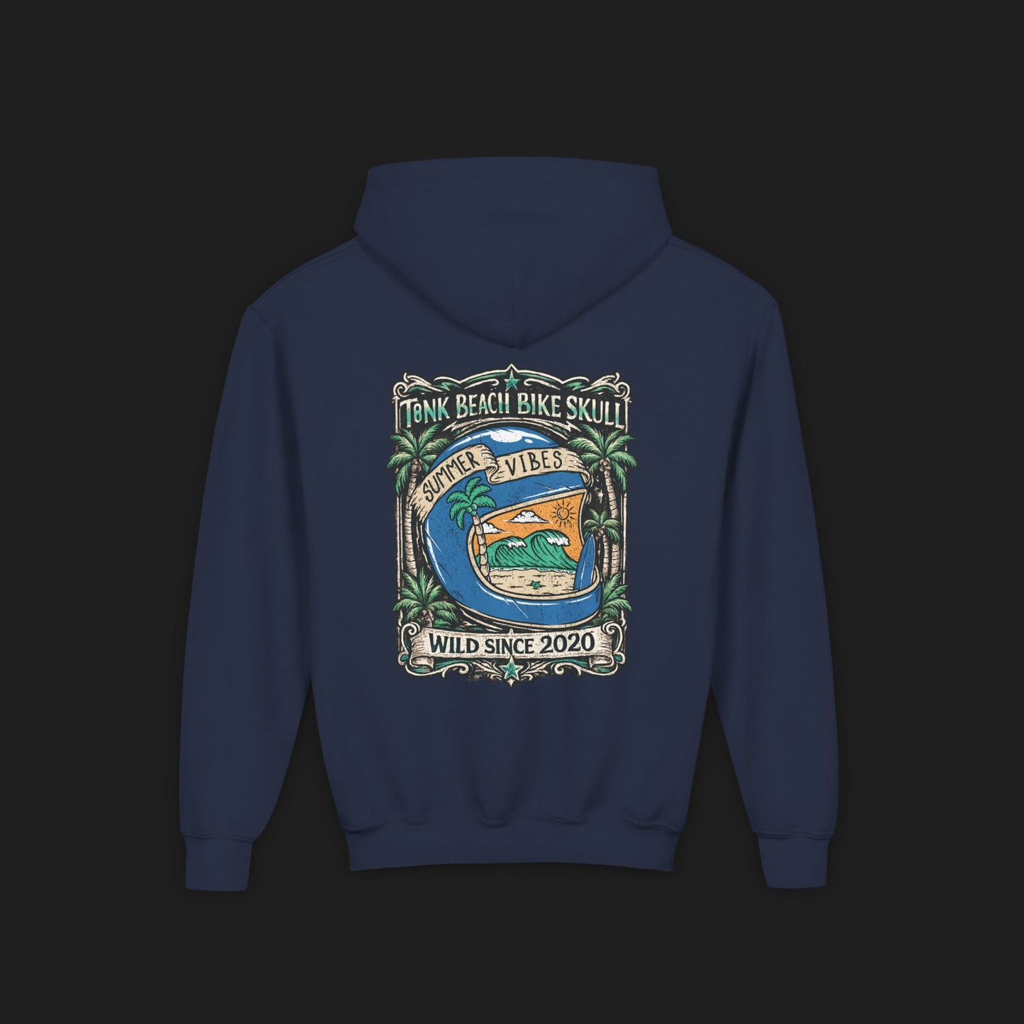 Youth Surf Vibes Hoodie | Beach Bike Skull Wild Since 2020