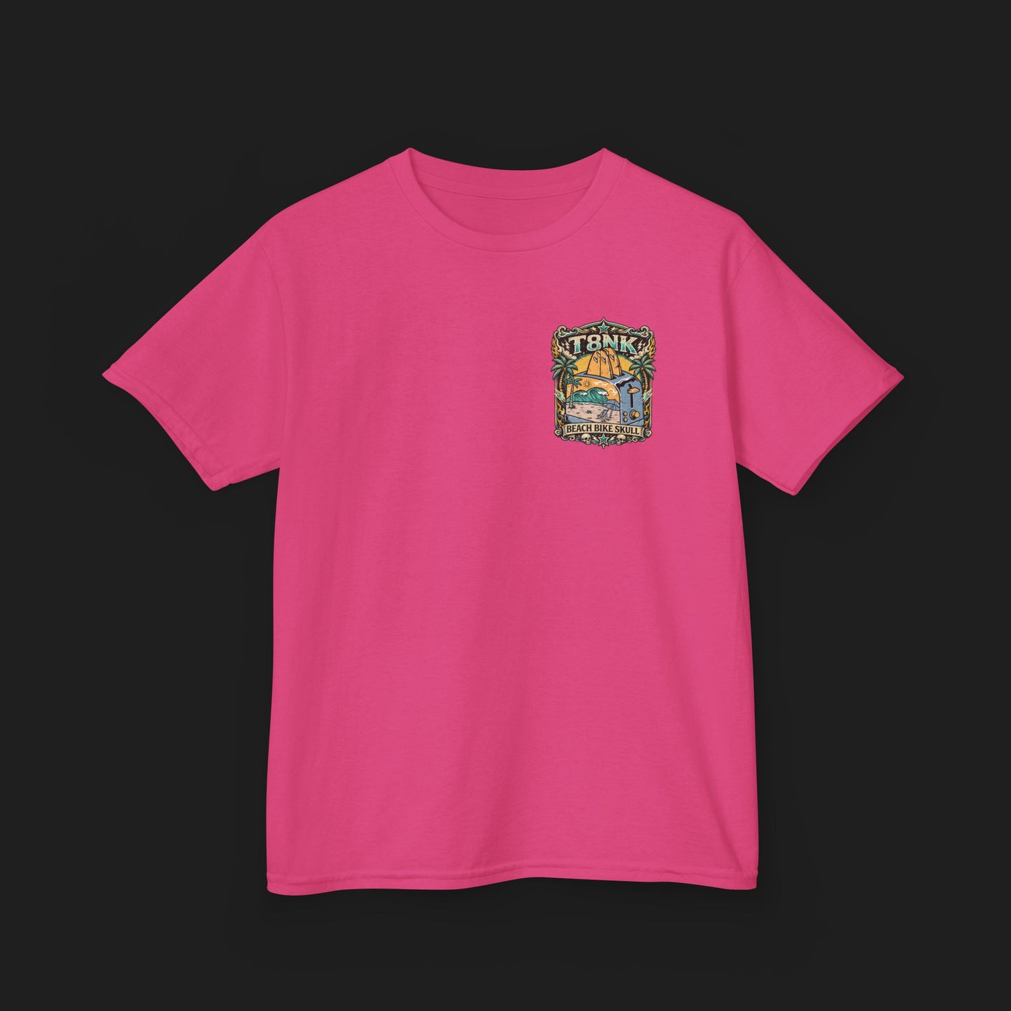Kids Beach Bike Skull T‑Shirt | Retro Tropical Surf Graphic Tee