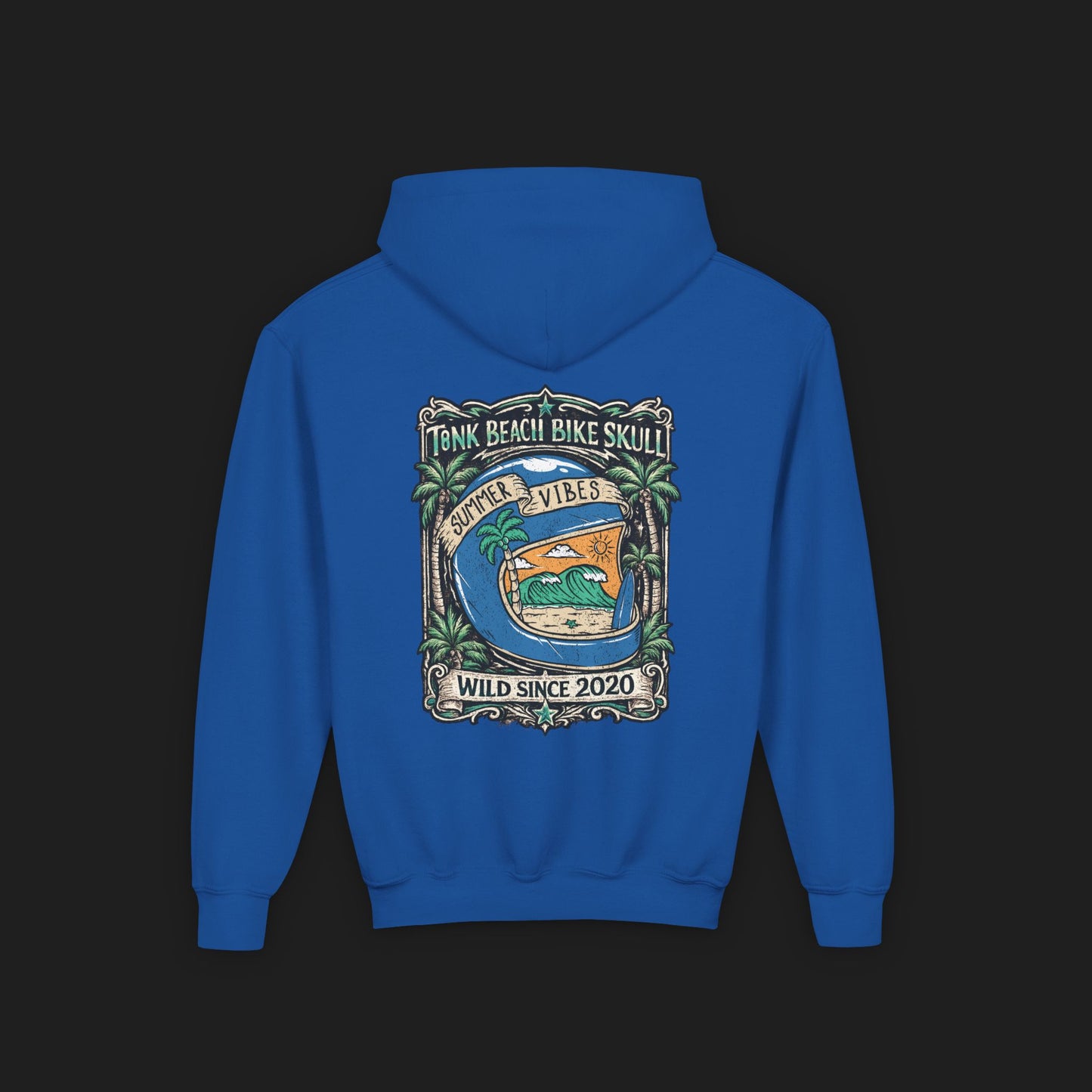 Youth Surf Vibes Hoodie | Beach Bike Skull Wild Since 2020