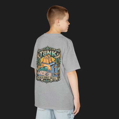 Kids Beach Bike Skull T‑Shirt | Retro Tropical Surf Graphic Tee