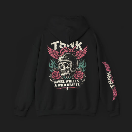 T8NK GIRL | Waves, Wheels & Wild Hearts" Vintage Skull Moto Hoodie
