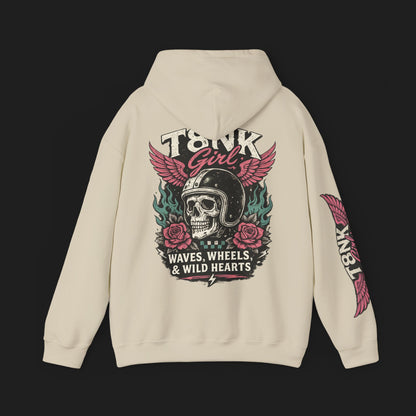 T8NK GIRL | Waves, Wheels & Wild Hearts" Vintage Skull Moto Hoodie