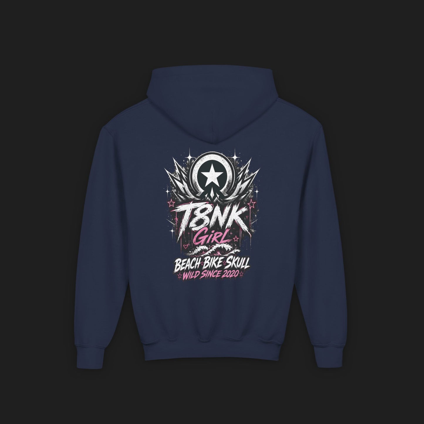 T8NK Girl Youth Hoodie | Beach Bike Skull Graphic Sweatshirt