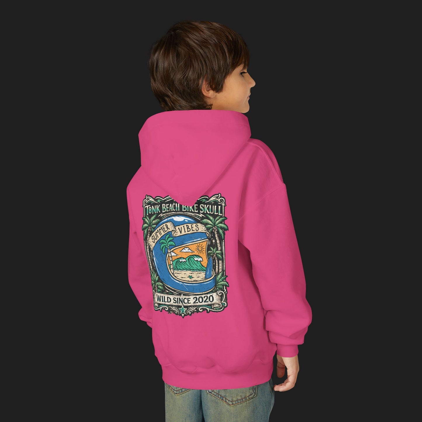 Youth Surf Vibes Hoodie | Beach Bike Skull Wild Since 2020
