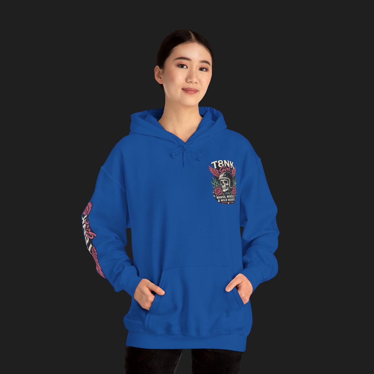 T8NK GIRL | Waves, Wheels & Wild Hearts" Vintage Skull Moto Hoodie