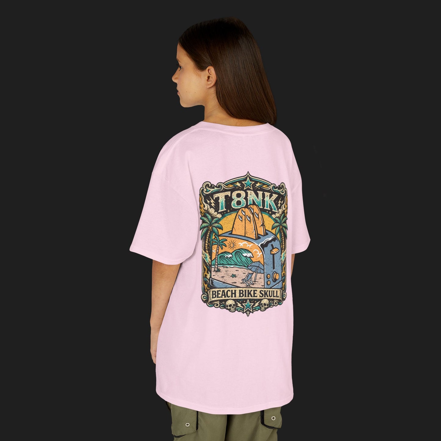 Kids Beach Bike Skull T‑Shirt | Retro Tropical Surf Graphic Tee