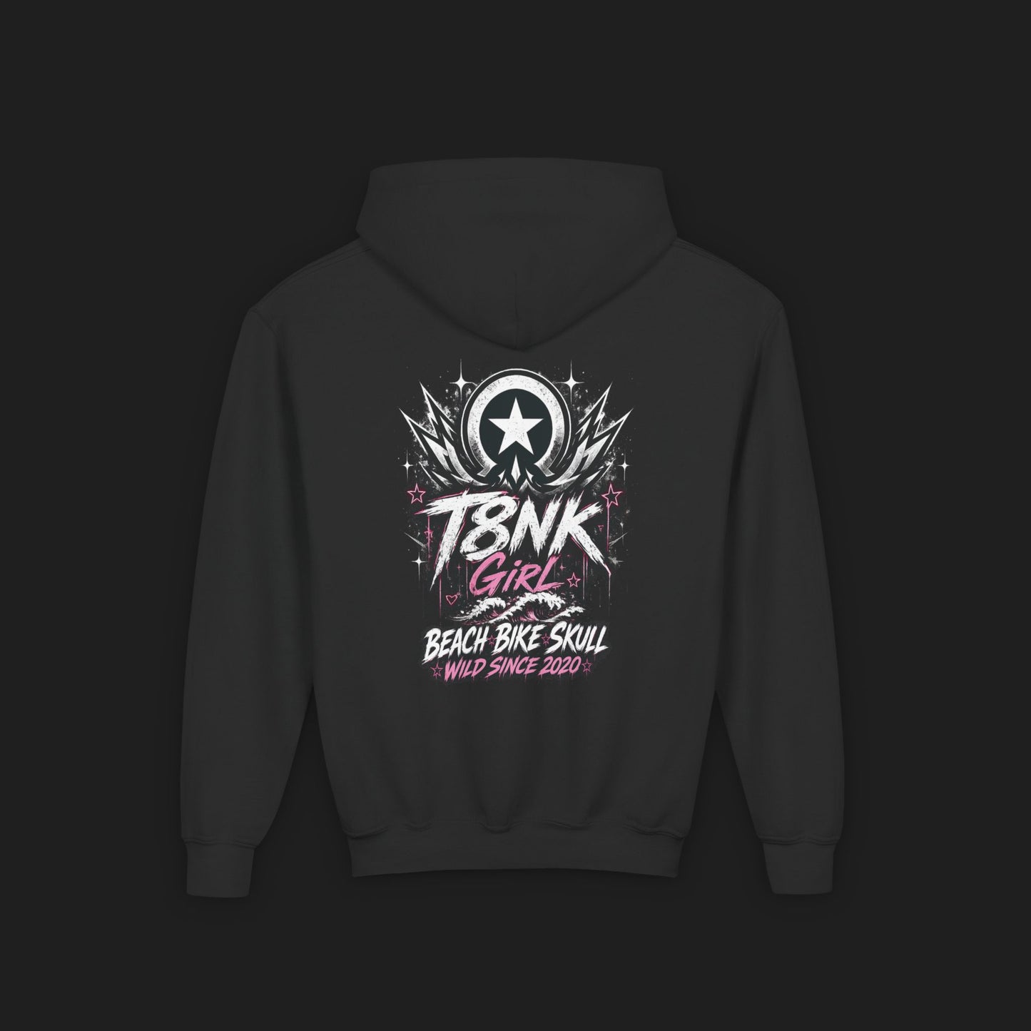 T8NK Girl Youth Hoodie | Beach Bike Skull Graphic Sweatshirt