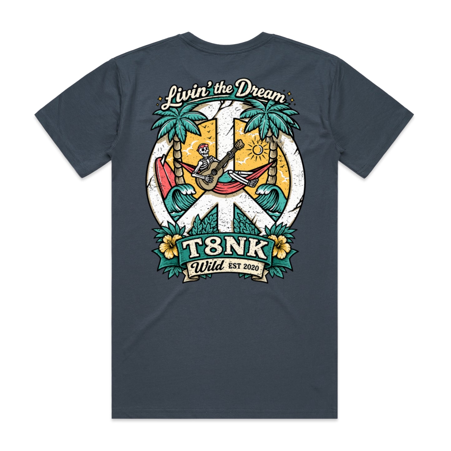 T8NK Livin’ The Dream Tee | Tropical Skeleton Beach Graphic T-Shirt