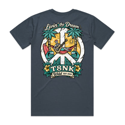 T8NK Livin’ The Dream Tee | Tropical Skeleton Beach Graphic T-Shirt
