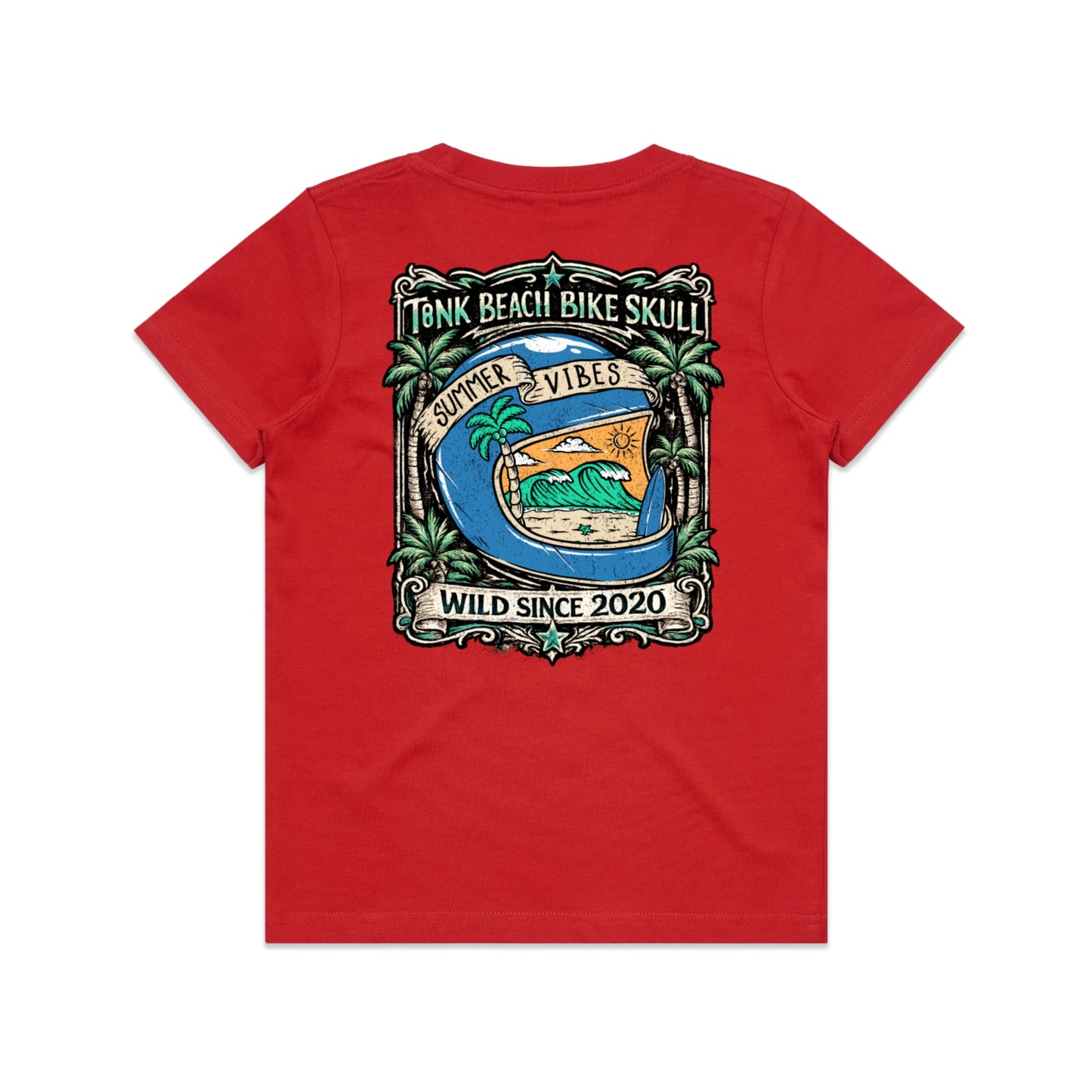 T8NK Summer Vibes Helmet Tee | Beach Bike Skull Coastal Graphic T-Shirt
