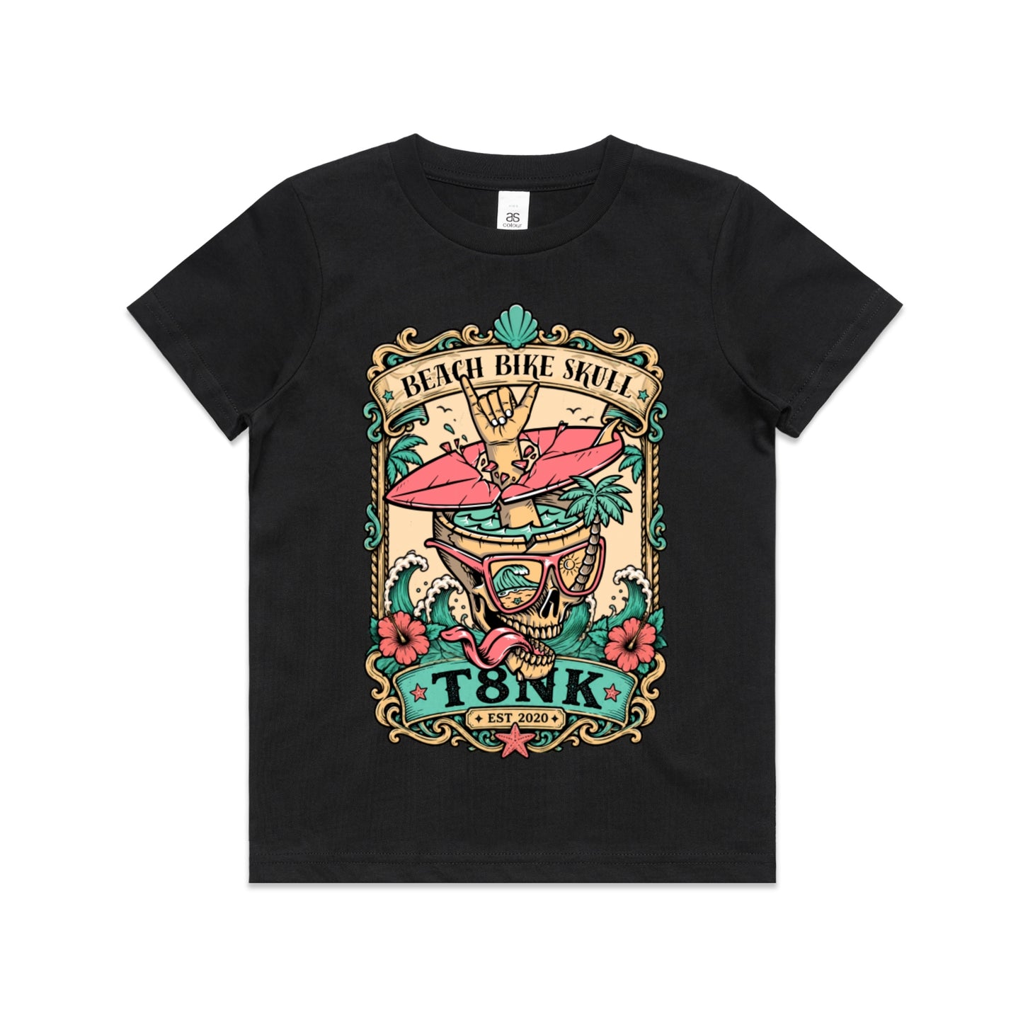 T8NK Beach Bike Skull Surf Tee | Tropical Beach Graphic Tee