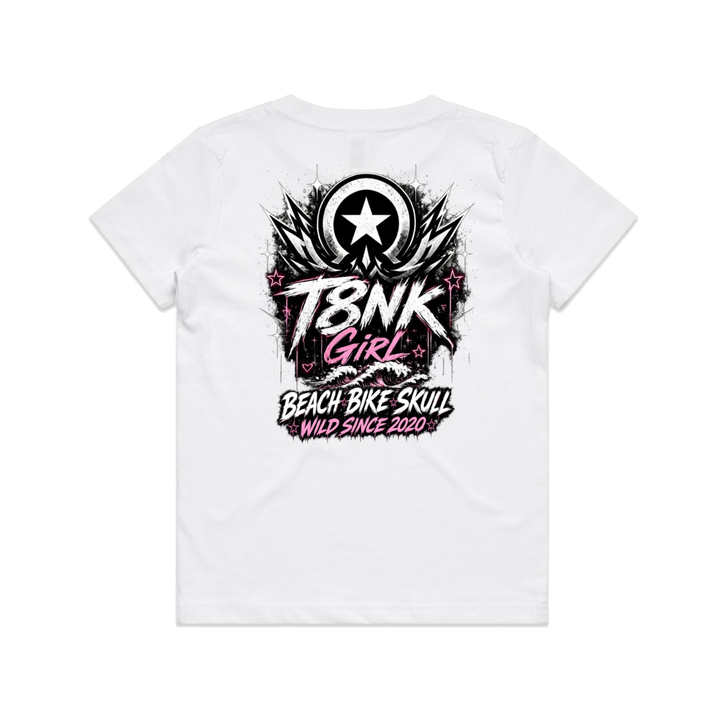 T8NK Girl Beach Bike Skull Tee | Women's Coastal Graphic F-shirt | Wild Since 2020