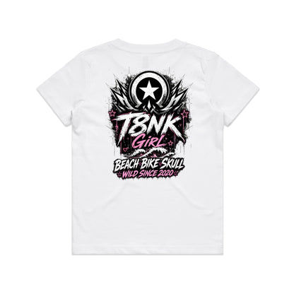 T8NK Girl Beach Bike Skull Tee | Women's Coastal Graphic F-shirt | Wild Since 2020