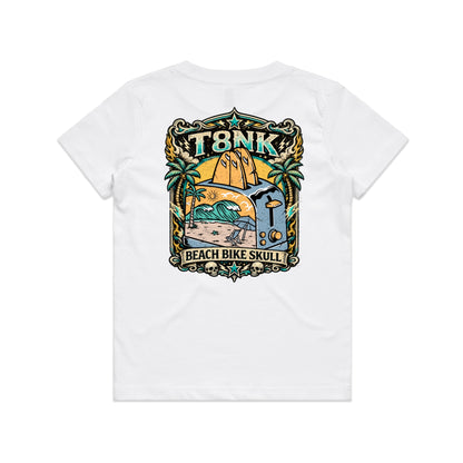 T8NK Beach Bike Skull Toaster Tee | Retro Surf Beach Graphic Tee