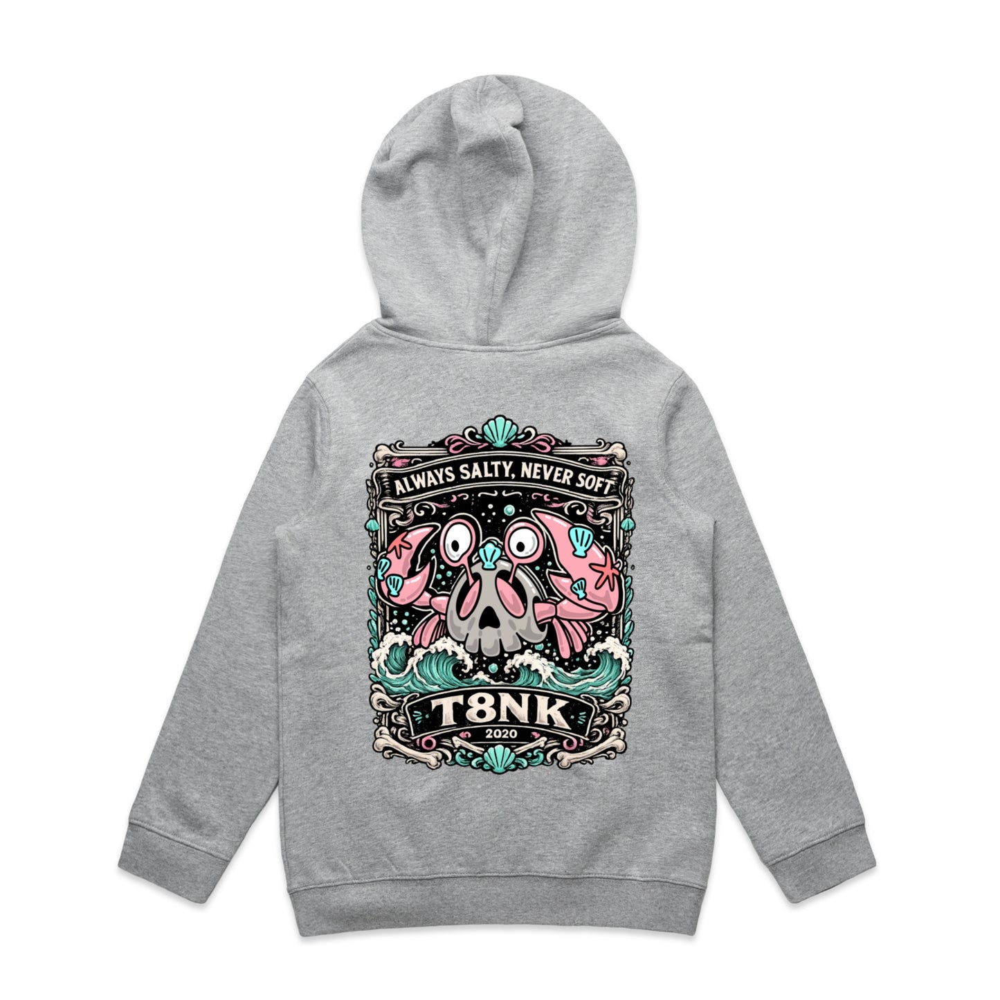 T8NK Always Salty Never Soft Crab Skull Hood | Coastal Graphic Hoodie
