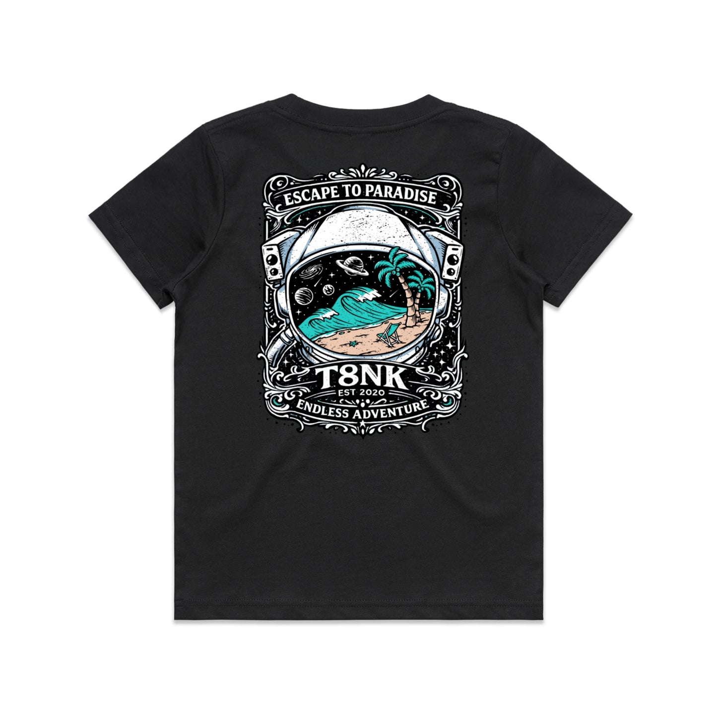 T8NK Endless Adventure Astronaut Surf Tee | Retro Space Beach Graphic Tee