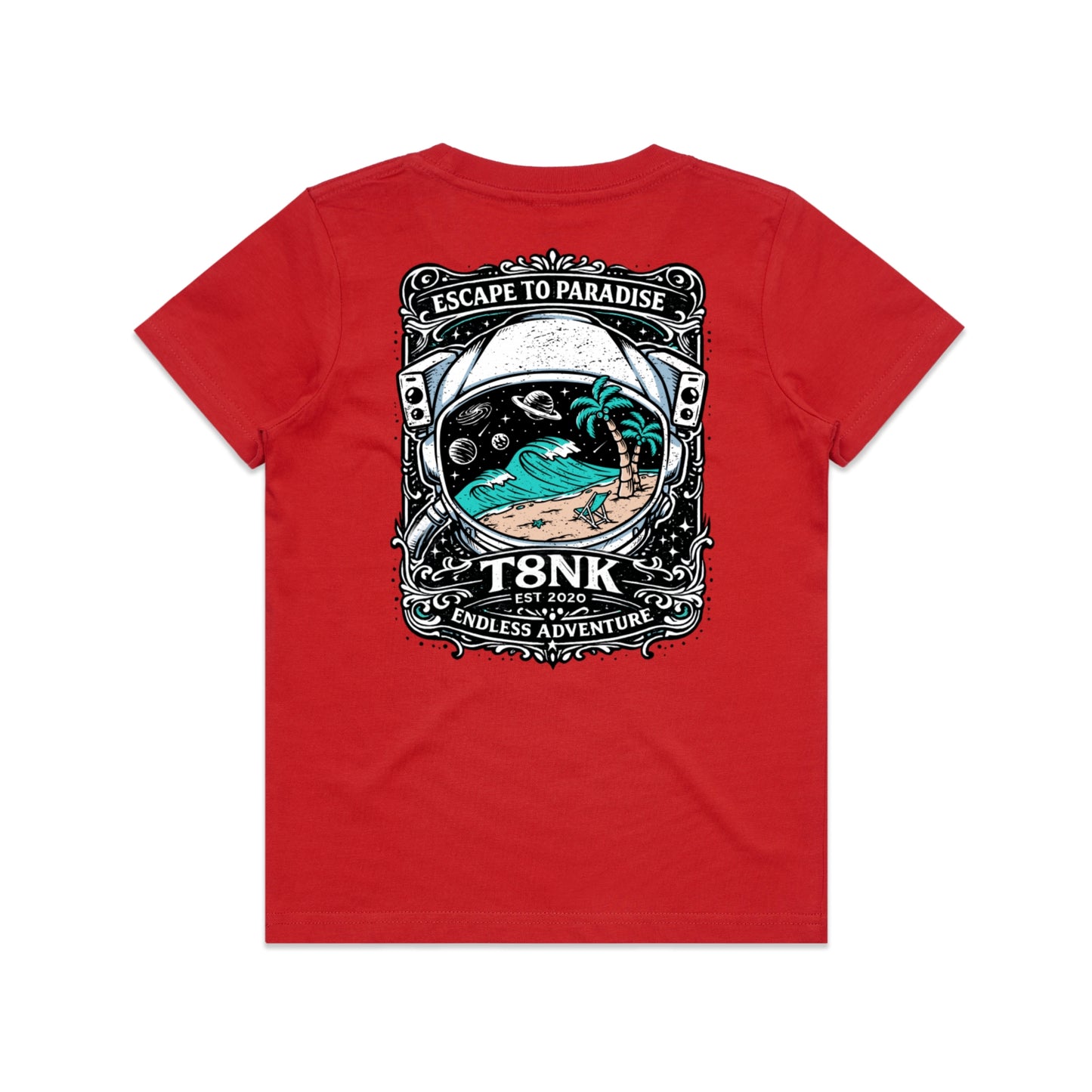 T8NK Endless Adventure Astronaut Surf Tee | Retro Space Beach Graphic Tee