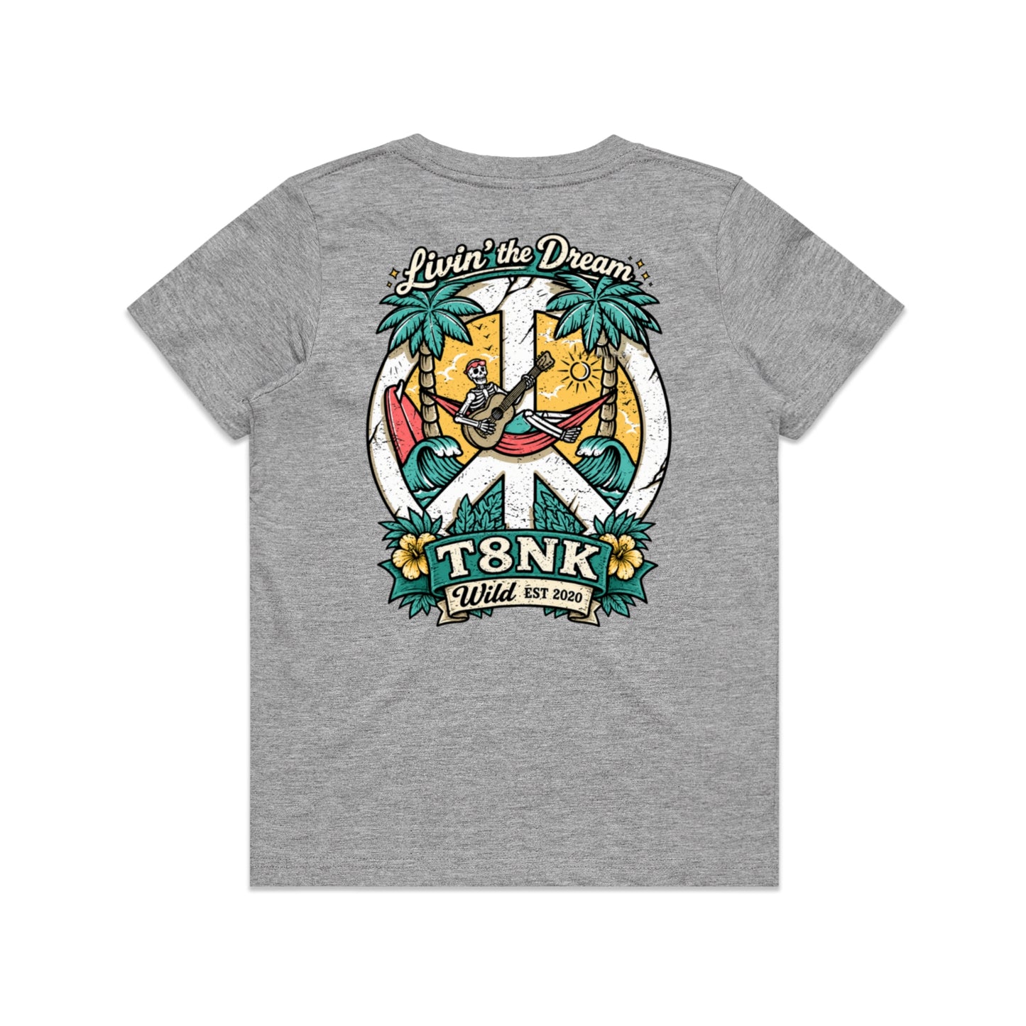 T8NK Livin’ The Dream Tee | Tropical Skeleton Beach Graphic T-Shirt