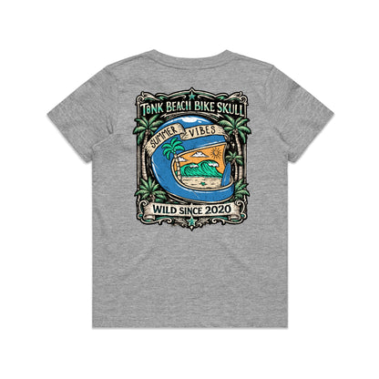 T8NK Summer Vibes Helmet Tee | Beach Bike Skull Coastal Graphic T-Shirt