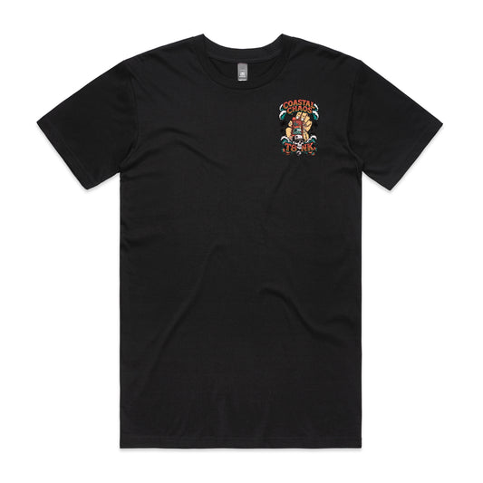 Coastal Chaos T8NK Skull Surf Graphic Tee | Vintage Beach Streetwear | Surf Wave Palm Tree | Unisex Back Print Design