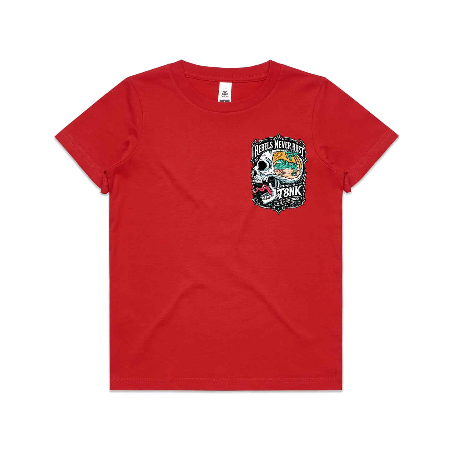 T8NK Rebels Never Rust Skull Tee | Vintage Surf Skull Graphic Tee