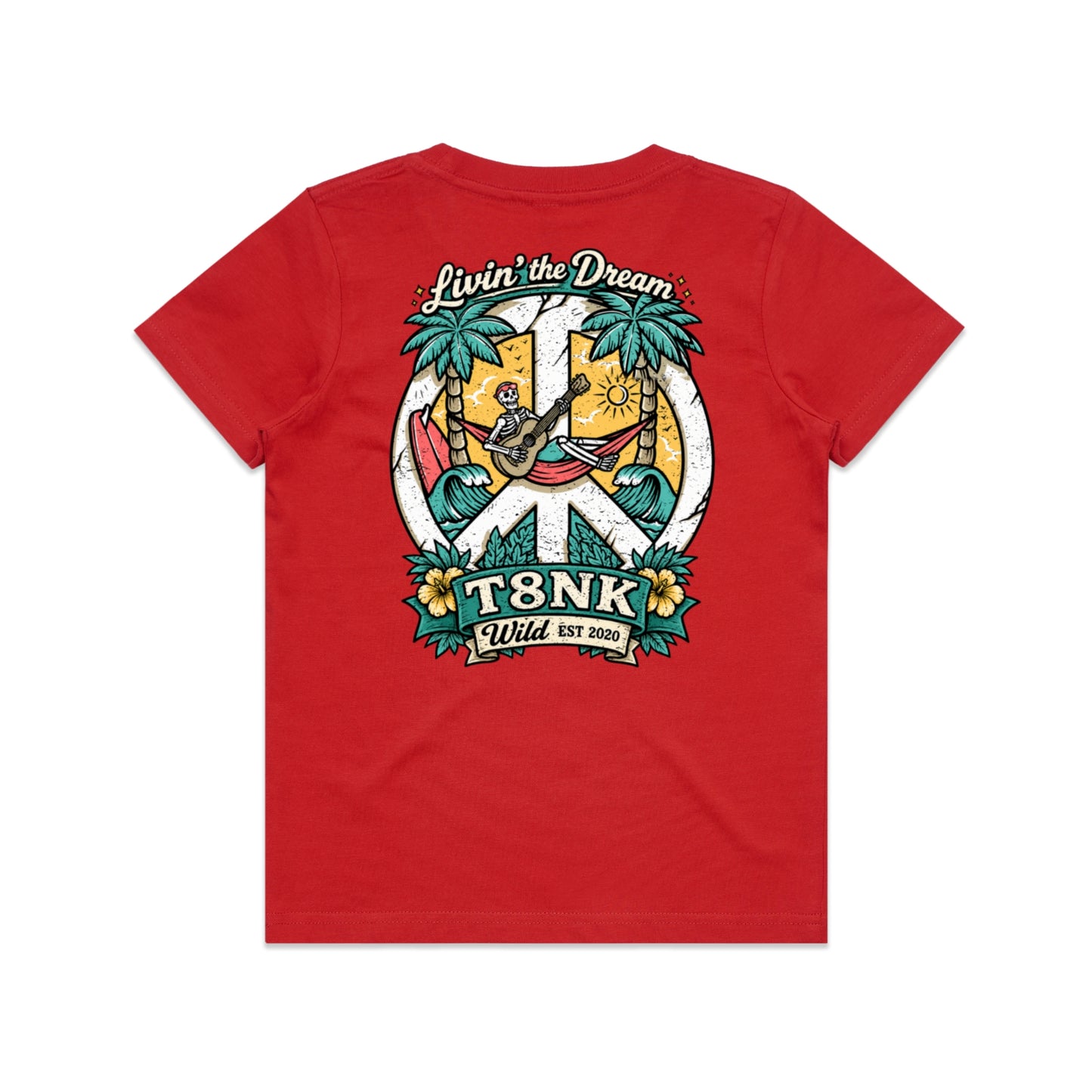 T8NK Livin’ The Dream Tee | Tropical Skeleton Beach Graphic T-Shirt