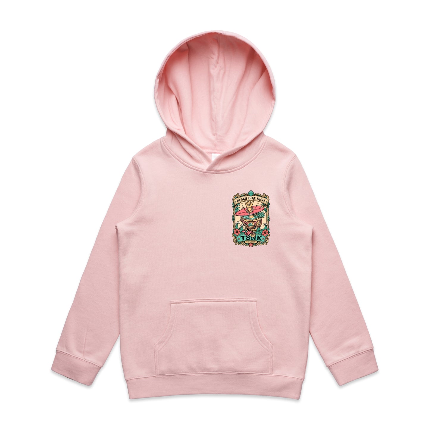 T8NK Beach Bike Skull Surf Skull Hood | Tropical Beach Graphic Hoodie