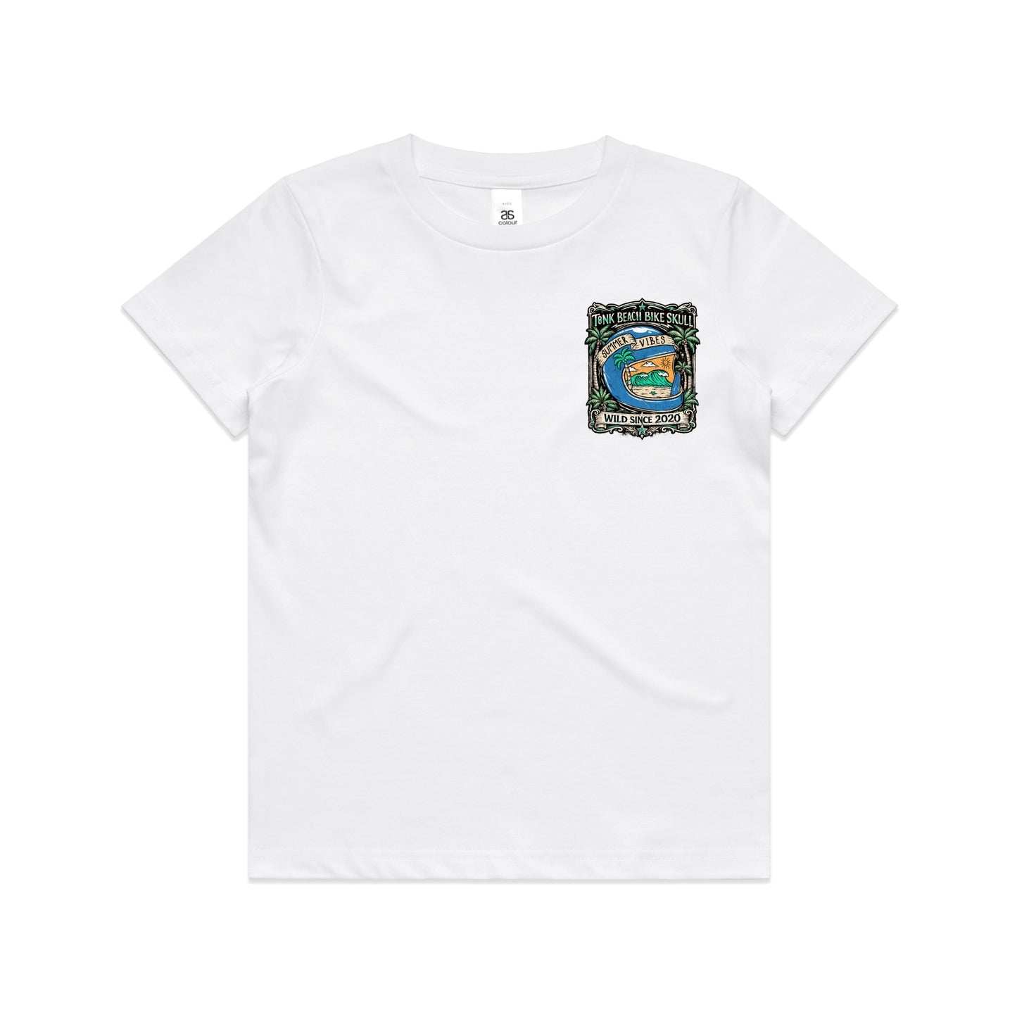 T8NK Summer Vibes Helmet Tee | Beach Bike Skull Coastal Graphic T-Shirt