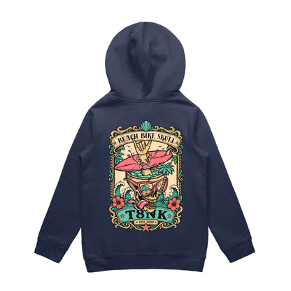 T8NK Beach Bike Skull Surf Skull Hood | Tropical Beach Graphic Hoodie
