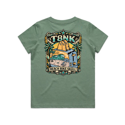 T8NK Beach Bike Skull Toaster Tee | Retro Surf Beach Graphic Tee