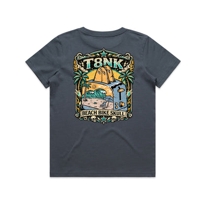 T8NK Beach Bike Skull Toaster Tee | Retro Surf Beach Graphic Tee