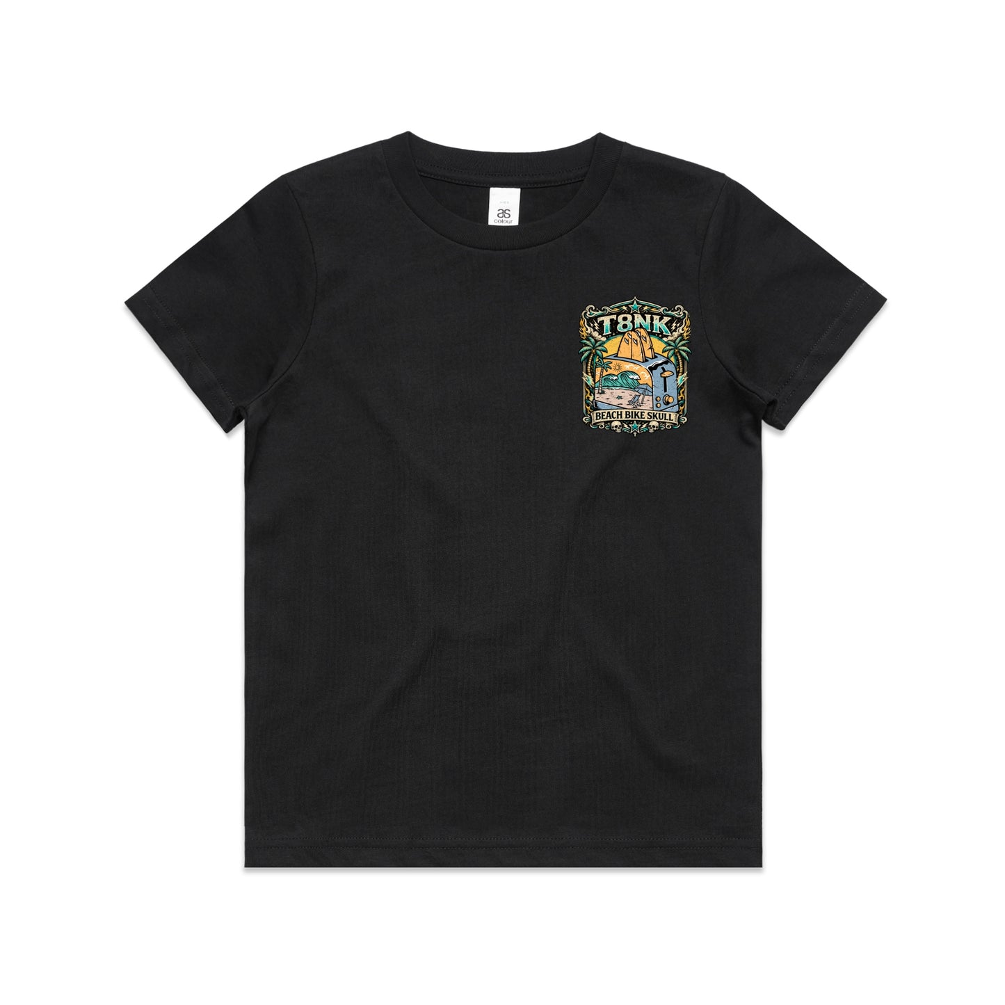 T8NK Beach Bike Skull Toaster Tee | Retro Surf Beach Graphic Tee