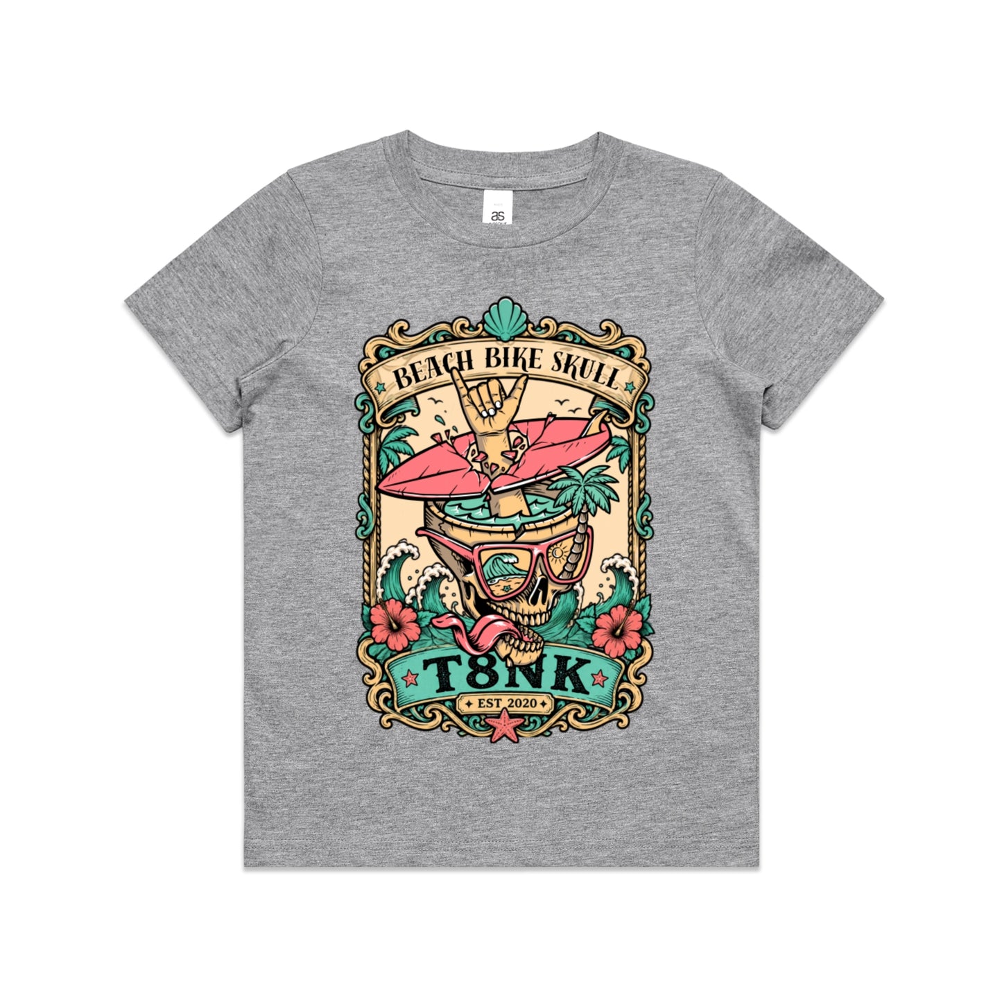 T8NK Beach Bike Skull Surf Tee | Tropical Beach Graphic Tee