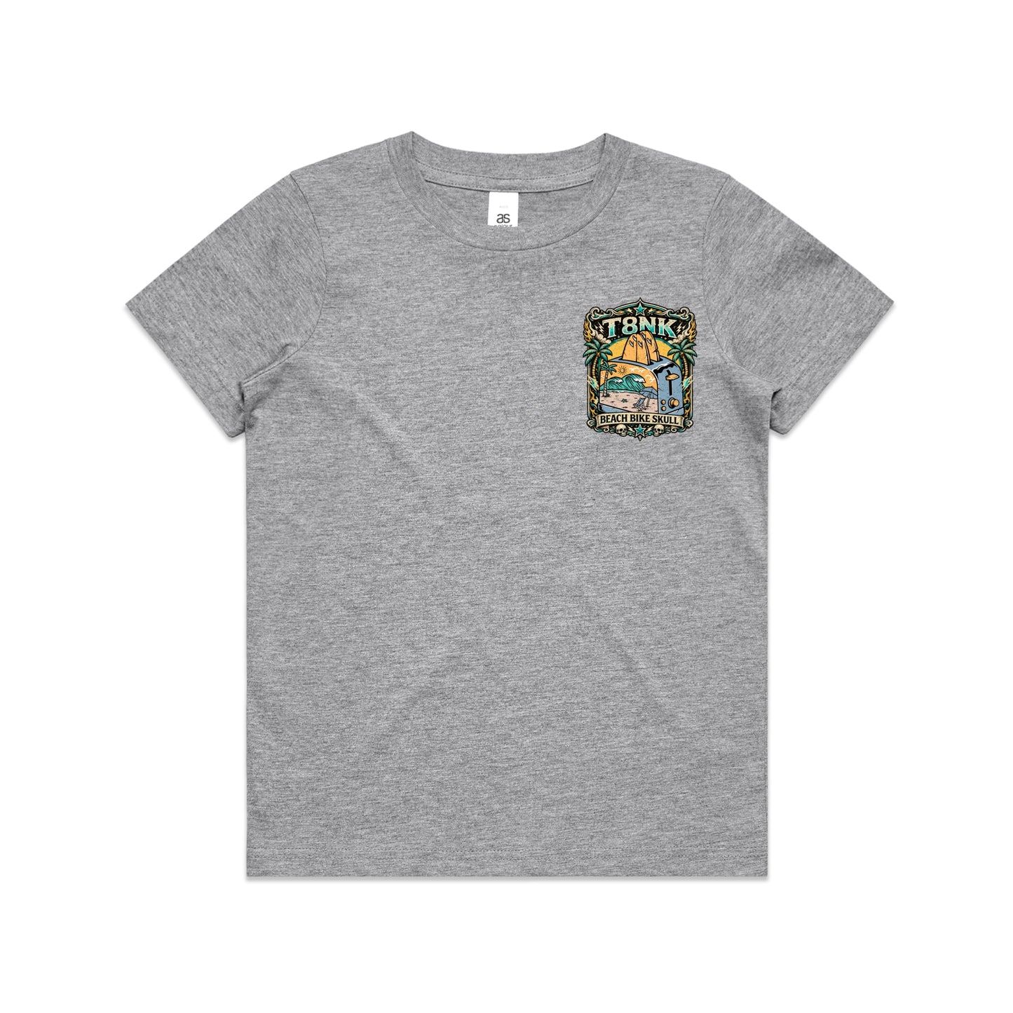 T8NK Beach Bike Skull Toaster Tee | Retro Surf Beach Graphic Tee