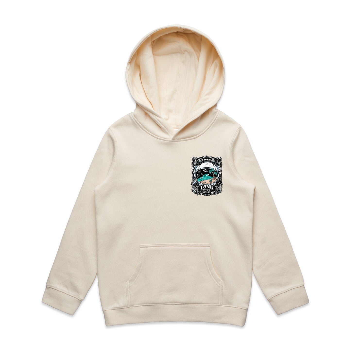 T8NK Endless Adventure Astronaut Surf Hood | Retro Space Beach Graphic Hoodie