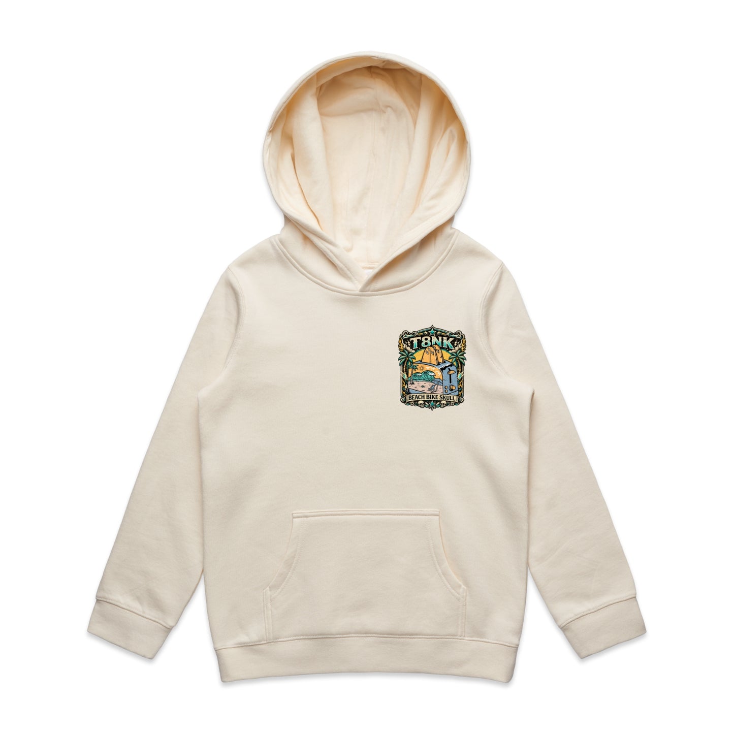 T8NK Beach Bike Skull Toaster Hood | Retro Surf Beach Graphic Hoodie