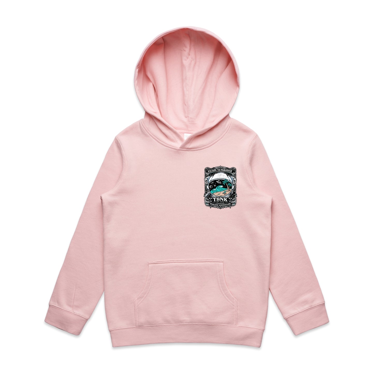 T8NK Endless Adventure Astronaut Surf Hood | Retro Space Beach Graphic Hoodie