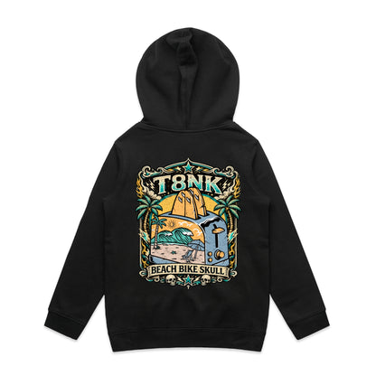 T8NK Beach Bike Skull Toaster Hood | Retro Surf Beach Graphic Hoodie