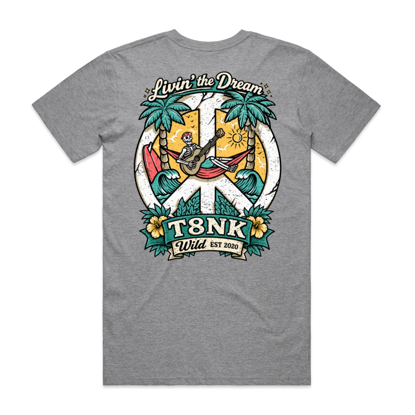 T8NK Livin’ The Dream Tee | Tropical Skeleton Beach Graphic T-Shirt