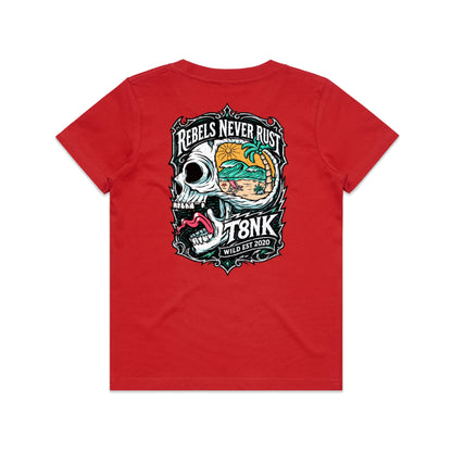 T8NK Rebels Never Rust Skull Tee | Vintage Surf Skull Graphic Tee