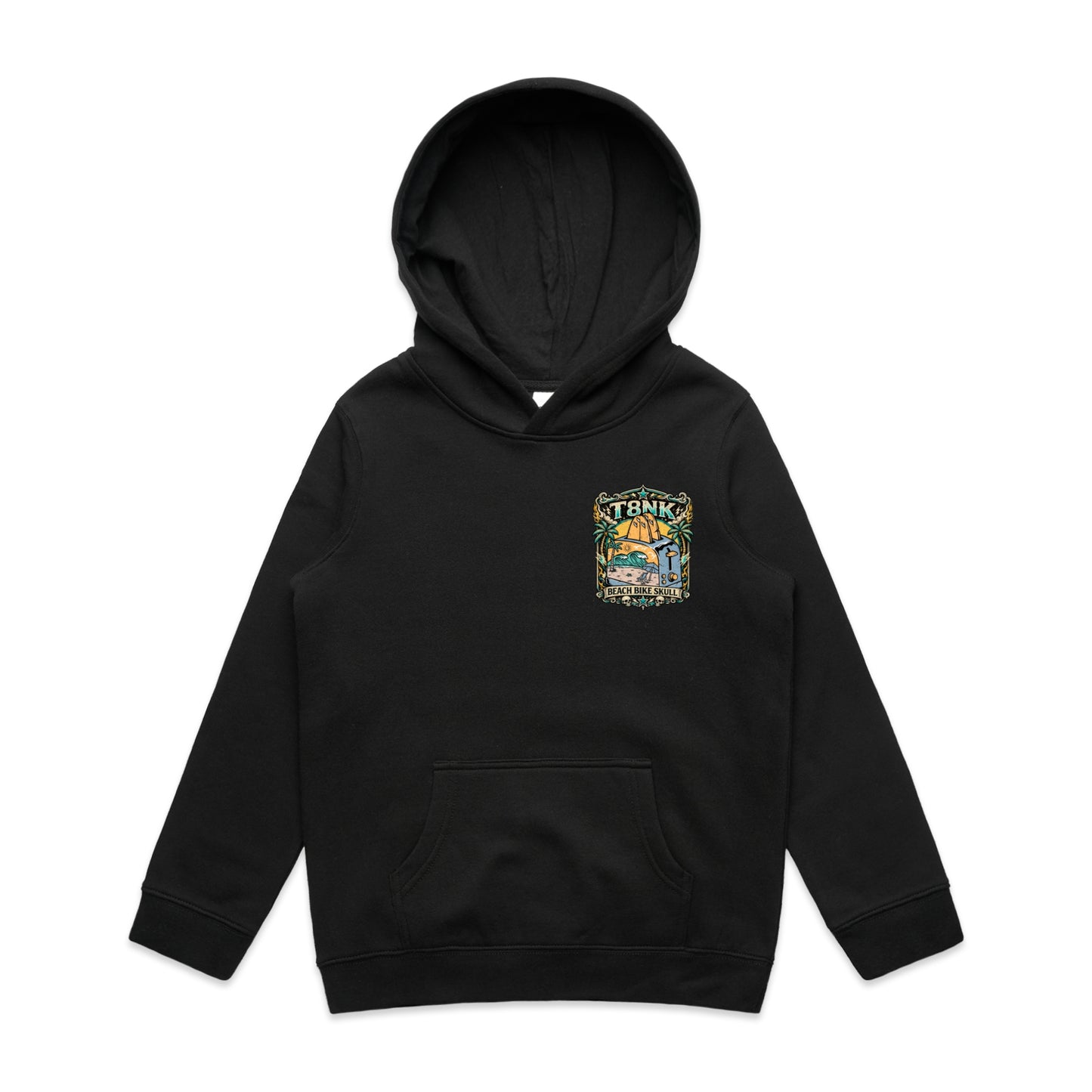 T8NK Beach Bike Skull Toaster Hood | Retro Surf Beach Graphic Hoodie