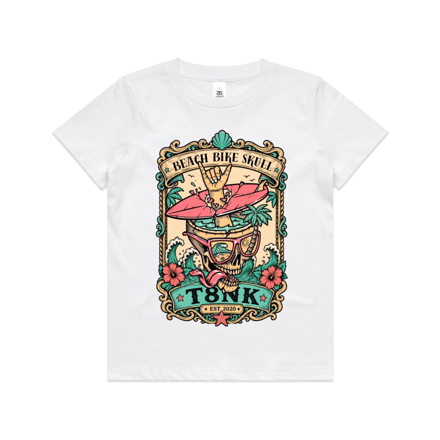 T8NK Beach Bike Skull Surf Tee | Tropical Beach Graphic Tee