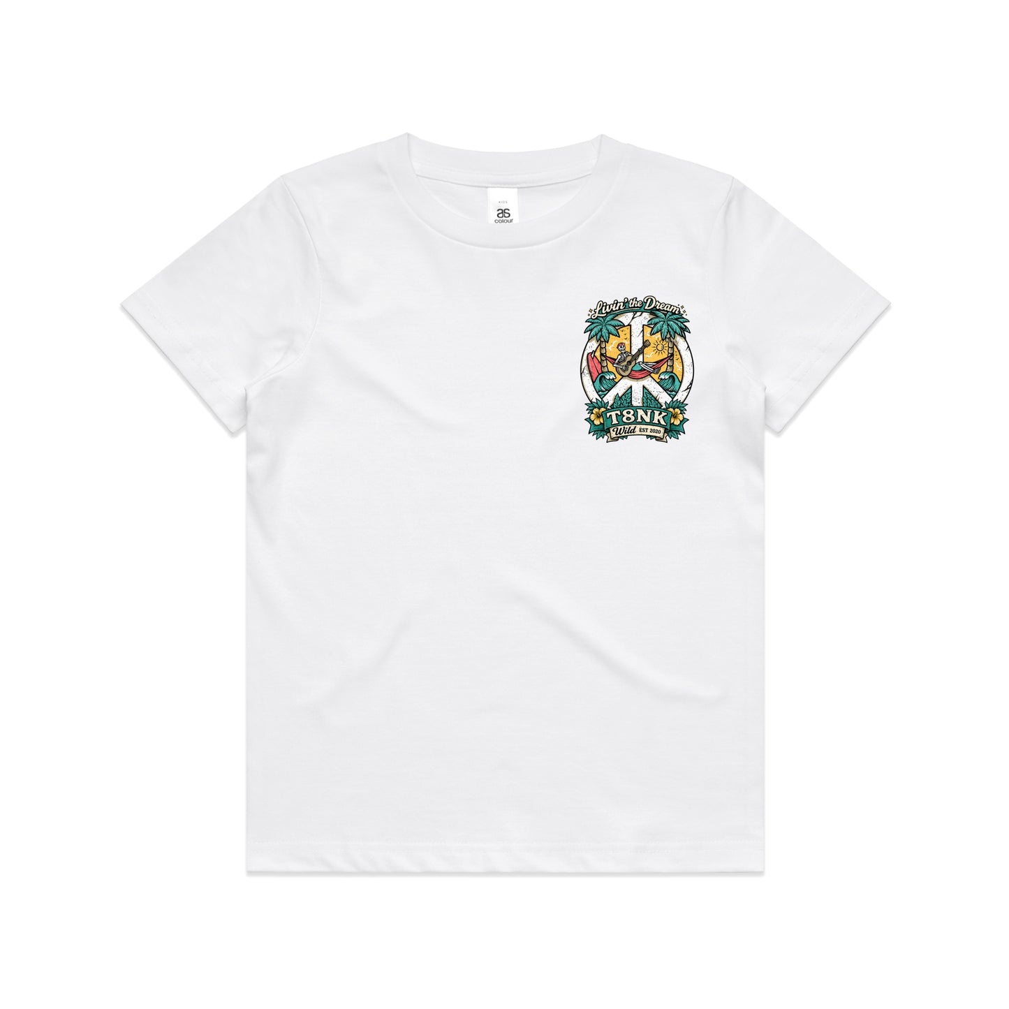 T8NK Livin’ The Dream Tee | Tropical Skeleton Beach Graphic T-Shirt