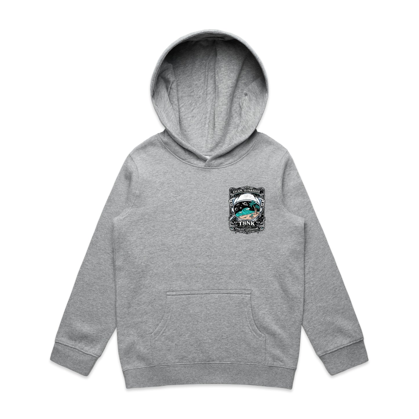 T8NK Endless Adventure Astronaut Surf Hood | Retro Space Beach Graphic Hoodie