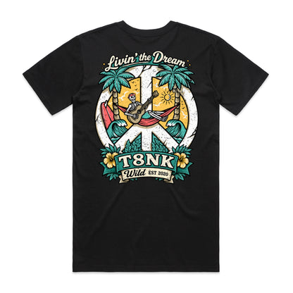 T8NK Livin’ The Dream Tee | Tropical Skeleton Beach Graphic T-Shirt