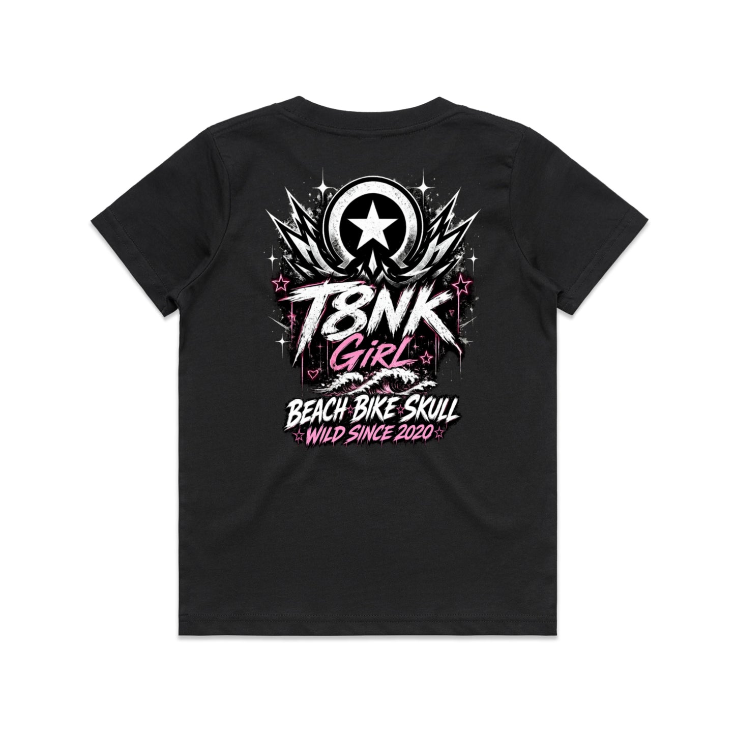 T8NK Girl Beach Bike Skull Tee | Women's Coastal Graphic F-shirt | Wild Since 2020