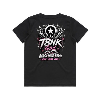 T8NK Girl Beach Bike Skull Tee | Women's Coastal Graphic F-shirt | Wild Since 2020