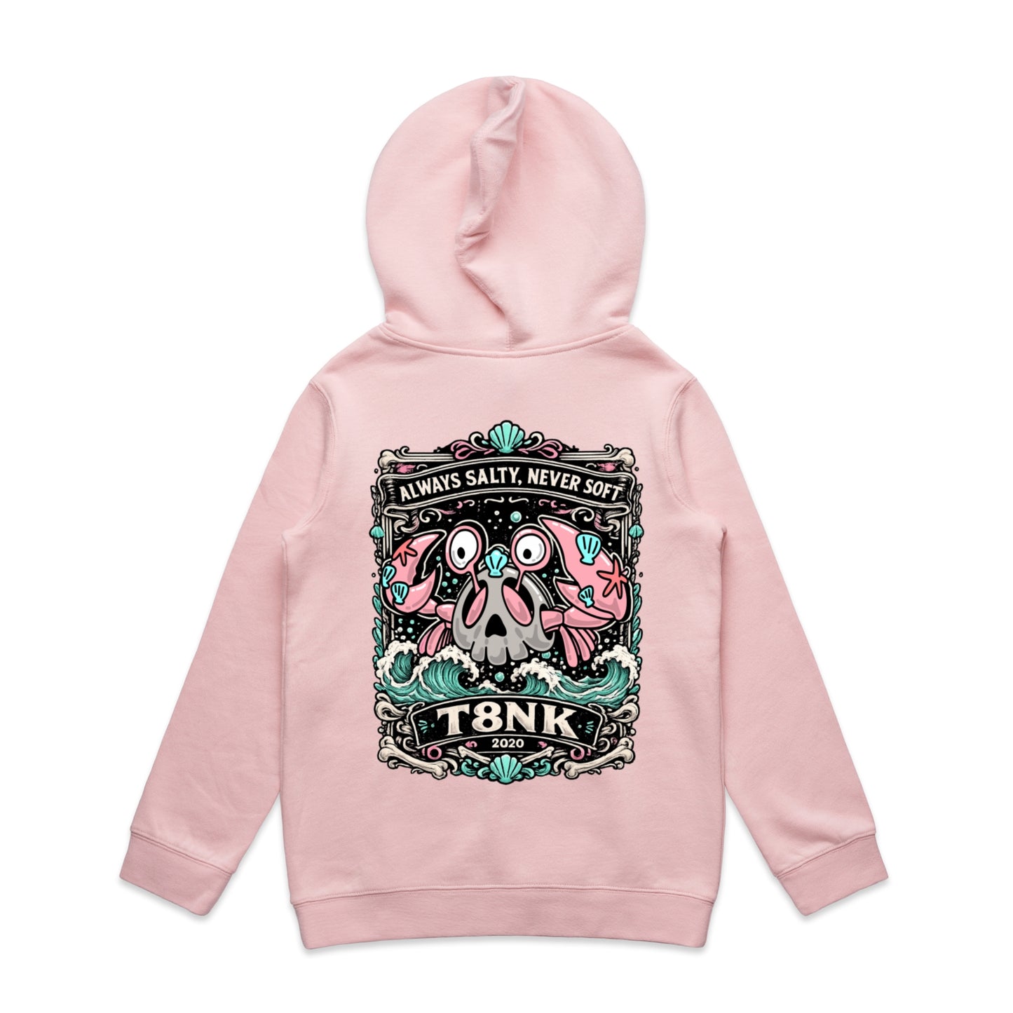 T8NK Always Salty Never Soft Crab Skull Hood | Coastal Graphic Hoodie