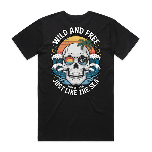 Wild and Free Just Like the Sea Skull Beach Sunset T-Shirt