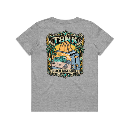 T8NK Beach Bike Skull Toaster Tee | Retro Surf Beach Graphic Tee